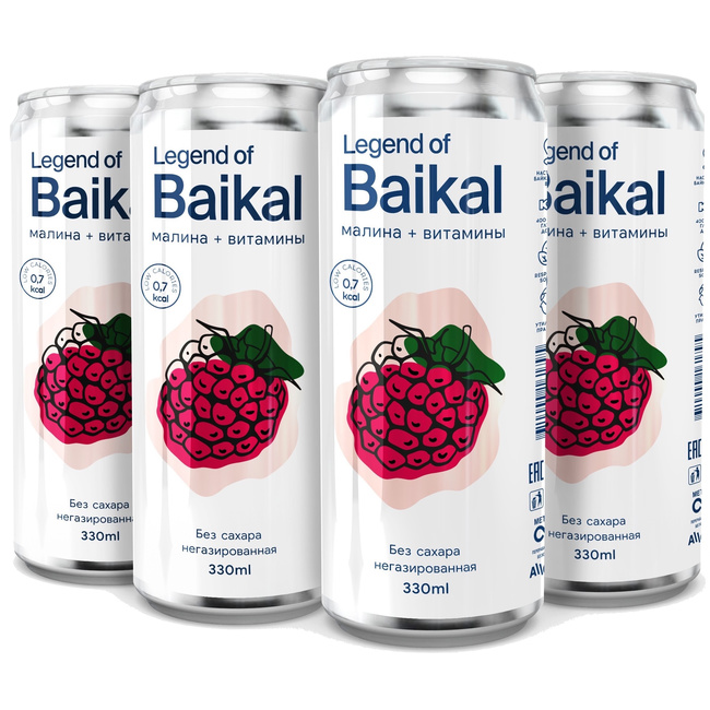 Напиток негазированный Legend of Baikal малина + витамины, 0.33 литра