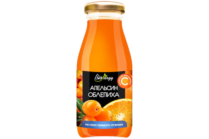Апельсиново-облепиховый нектар BioNergy, стекло 0.2 литра (прямой отжим)