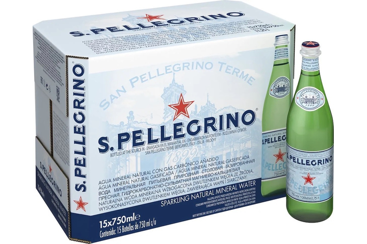 Вода S.Pellegrino минеральная газированная, стекло 0.75 литра