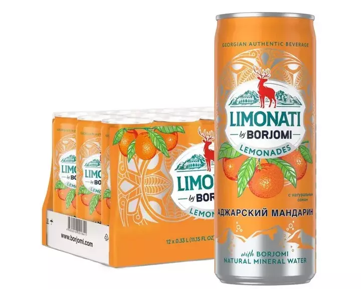 Лимонад Borjomi Limonati грузинский Аджарский мандарин, жб 0.33 литра